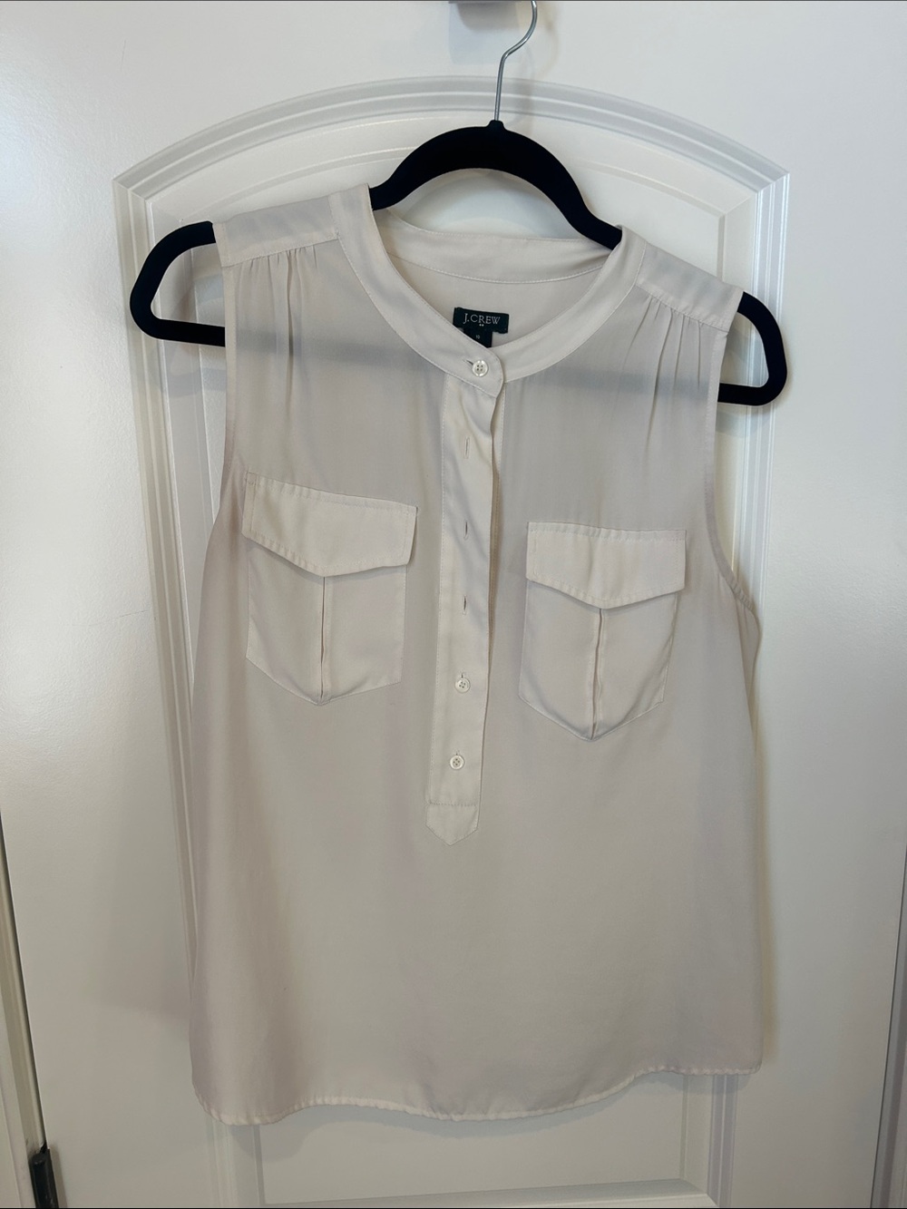 J. Crew Sleeveless Cream Button-Front Pocket Shell